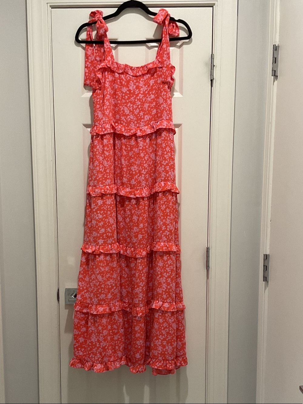 Buddy Love Coral Pink Floral Tiered Maxi with Tie Shoulder Straps